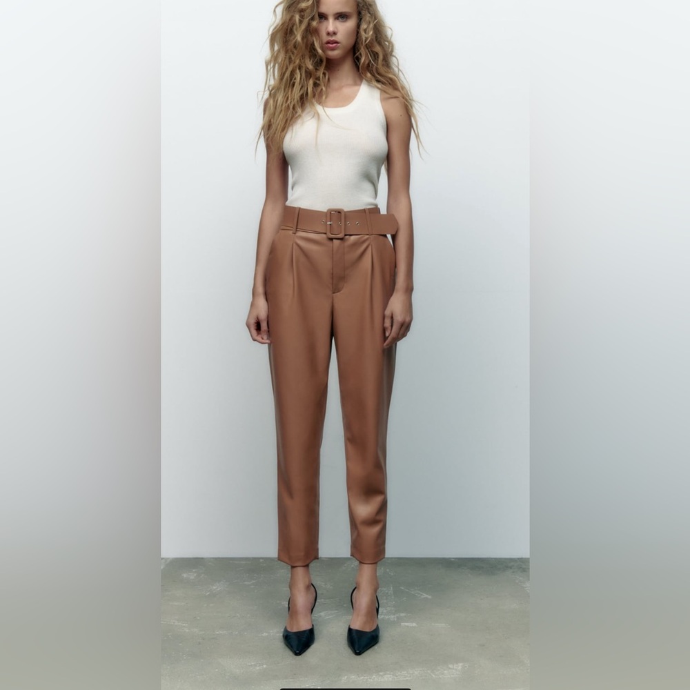 NWT ZARA belted faux leather pants size small